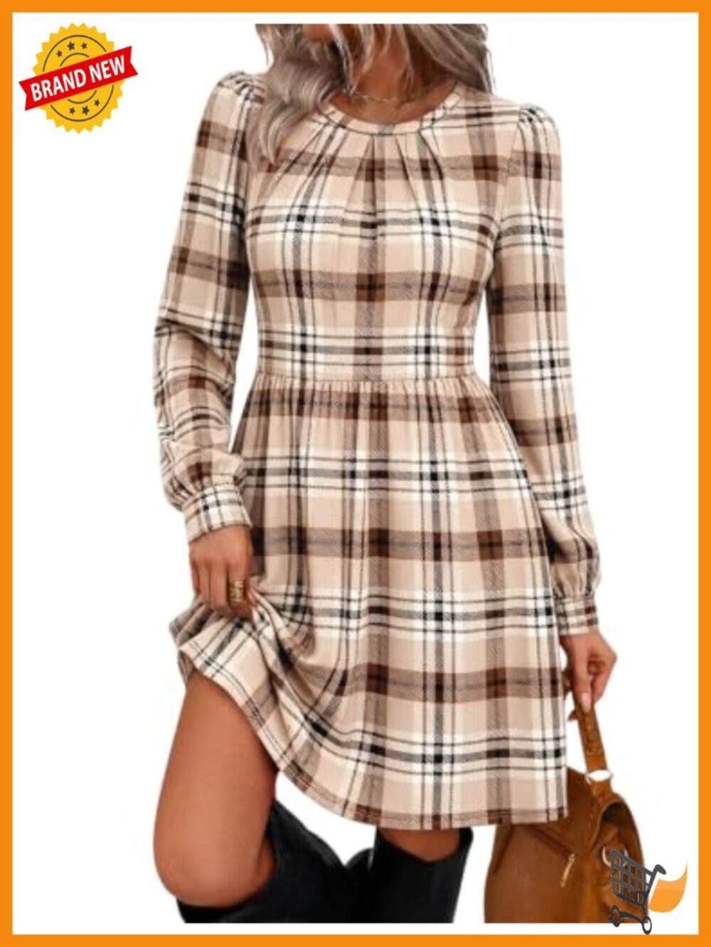 Womens Fall Long Sleeve Pleated A-Line Pocket Dress